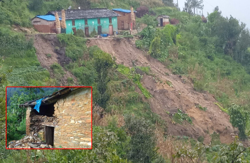 बैतडीमा पहिरोले एक घर भत्कियो, ९ घर जोखिममा